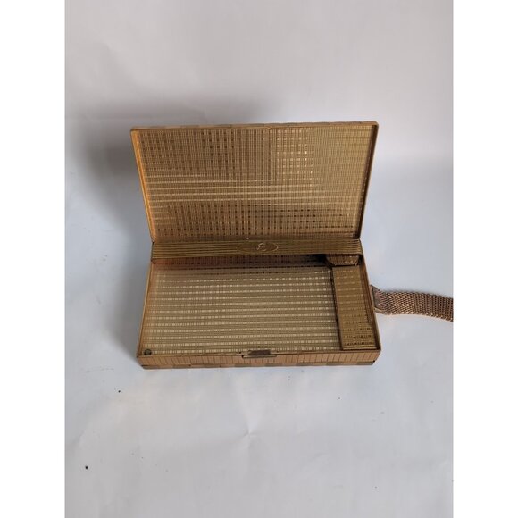 Vintage Evans Compact Purse and Cigarette Case Clutch Wristlet 1940s Gold Tone - Picture 2 of 10